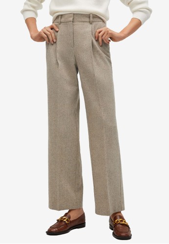 Mango beige Flecked Pleat Trousers 125E9AA2EC9DA3GS_1