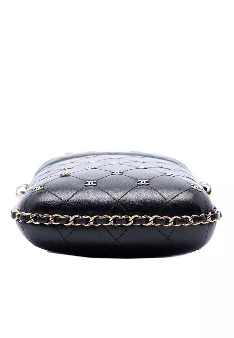Pre-Loved Chanel Cc Quilted And Studded Lambskin Chain Around Phone Holder