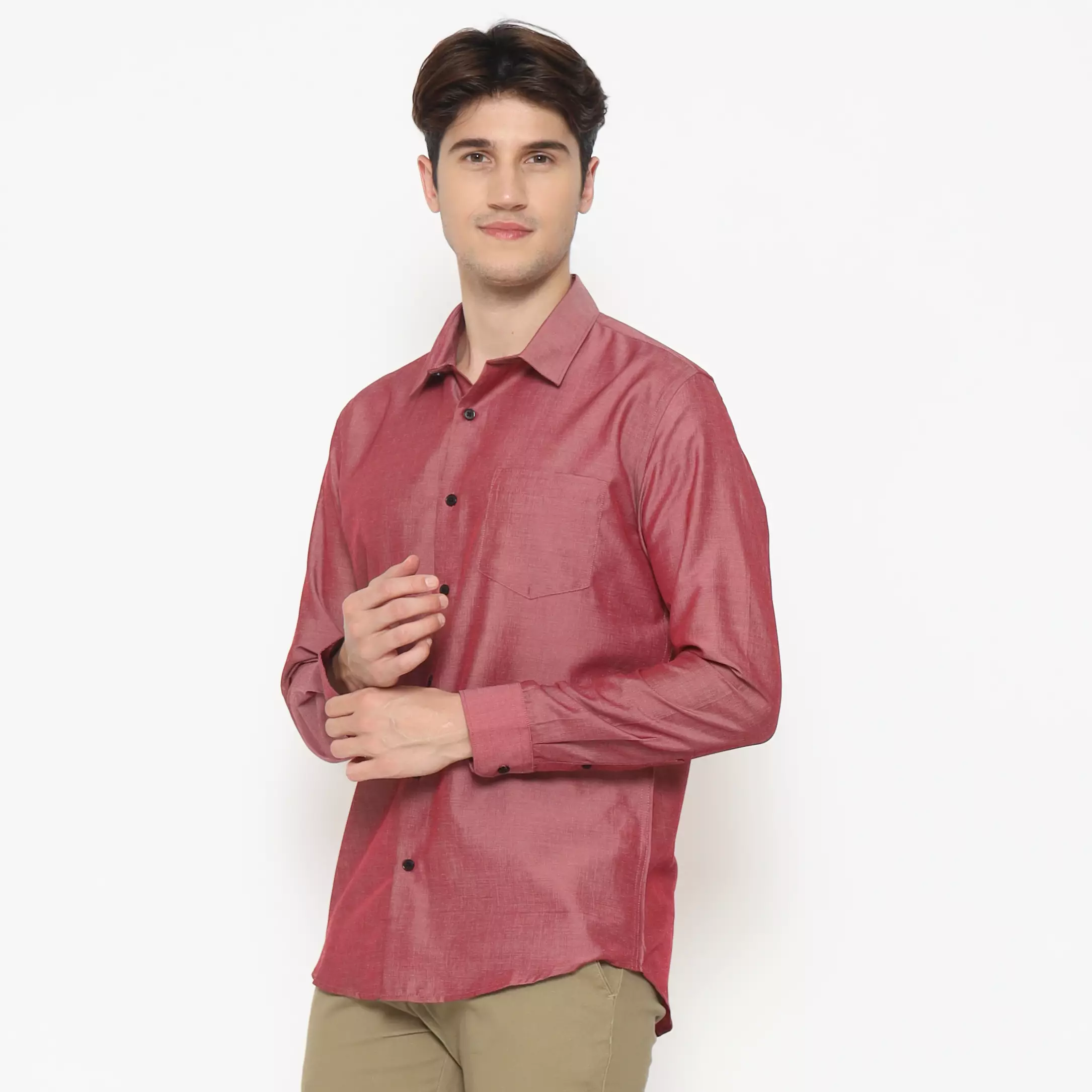 MAGINOT Kemeja Pria Basic Polos Panjang RED