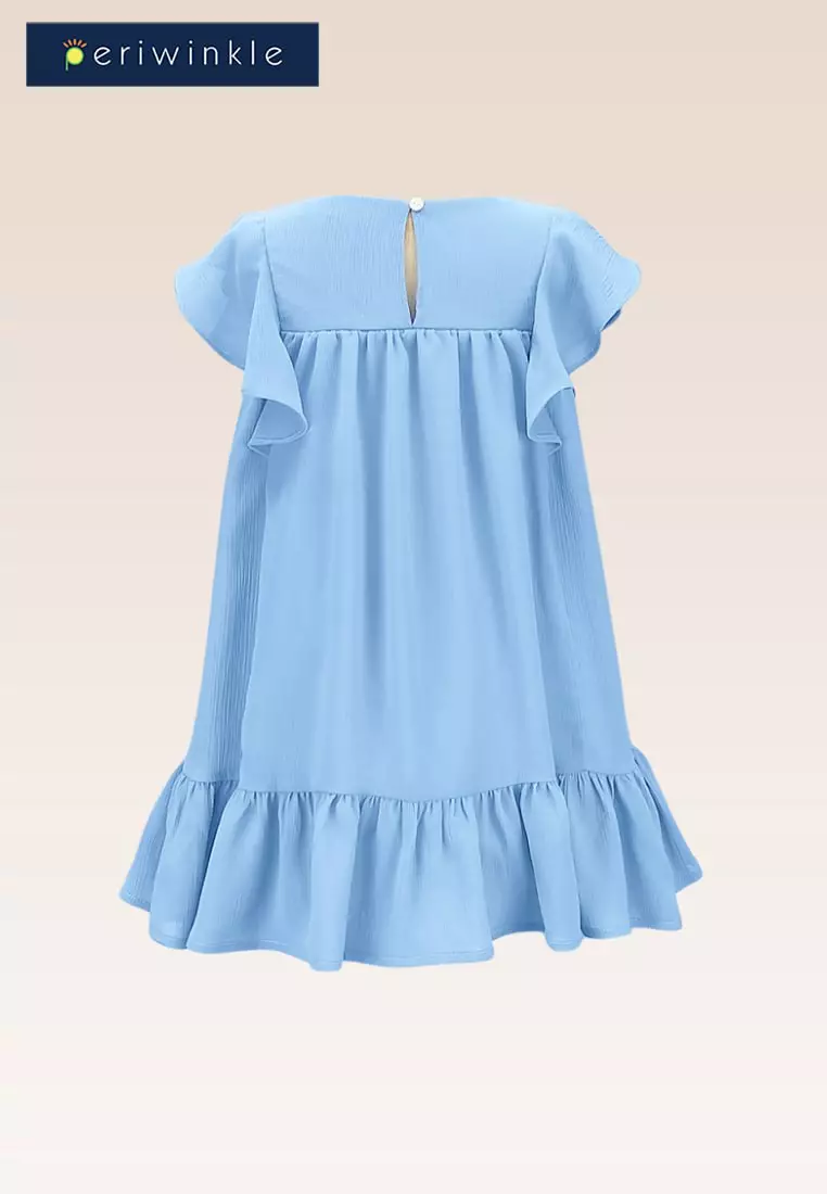 Juliette Girls Blue Tunic Dress with Smocking and Embroidery Details