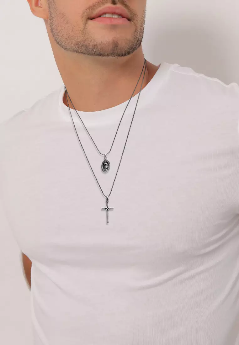 Necklace Men Layer Cross Light Oxid Finish