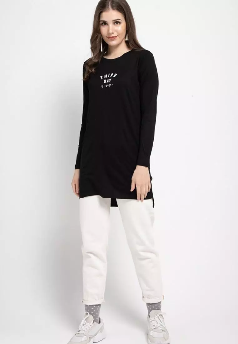 LTC85 thirdday mls td simple hitam lengan panjang wanita