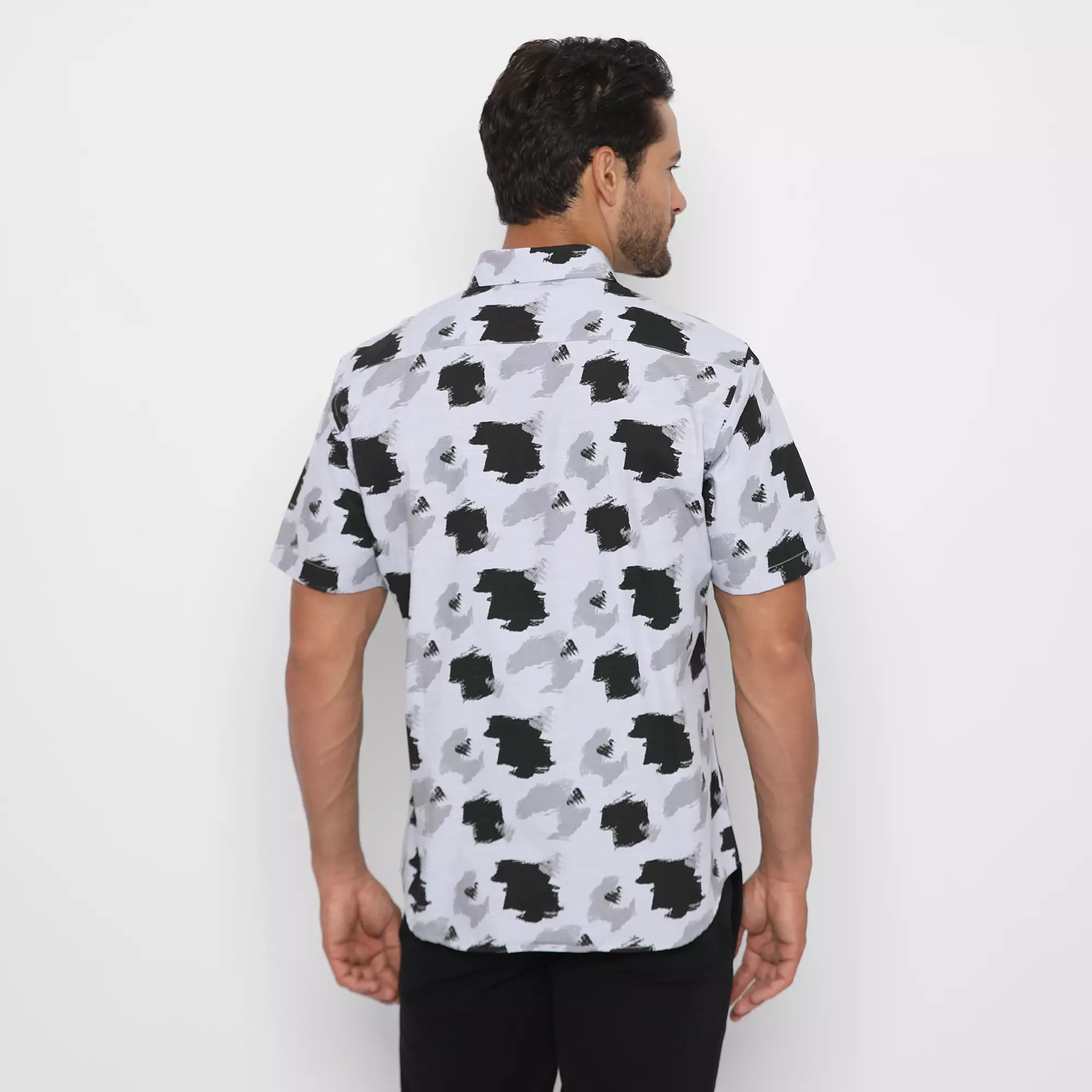 Platini Kemeja Motif Pria Lengan Pendek Katun Abu 73333