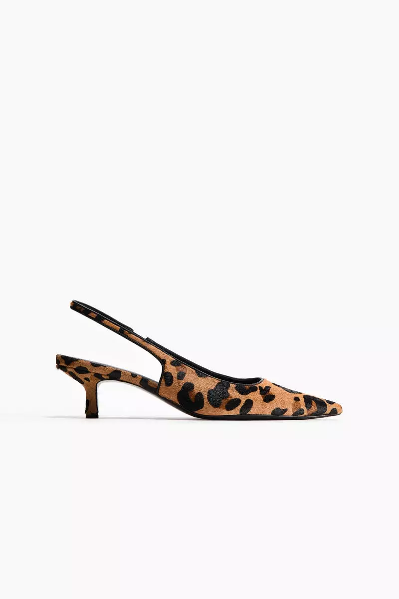 Kitten-heeled leather slingbacks