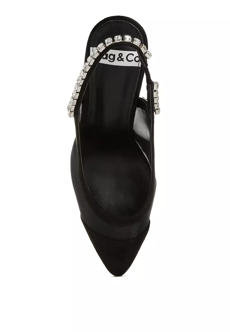 Sandal Slingback Tumit Stiletto Warna Hitam
