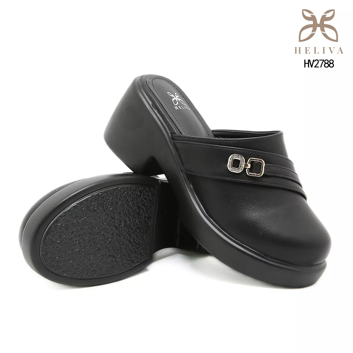 Heliva Verona Bold Heel Platform Mules with Metallic Chain Touch 7cm Elegance HV2788