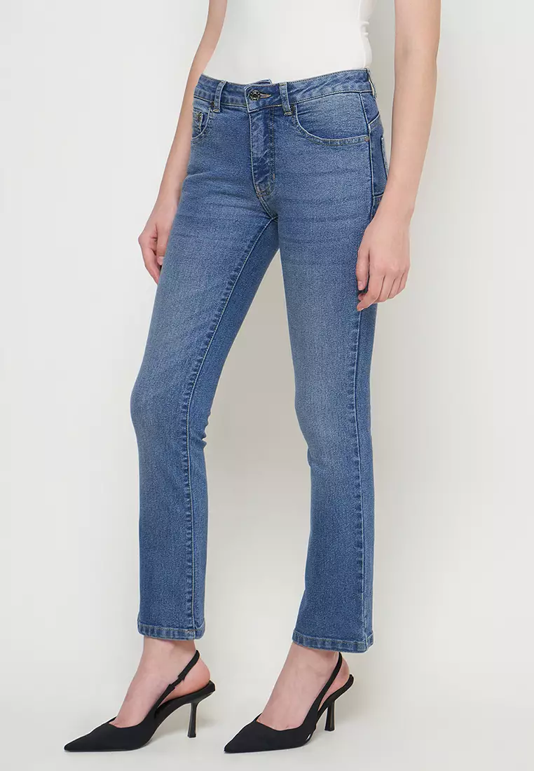 DUST Celana Mid Rise Bootcut Jeans Niara Blue (D. 31319)