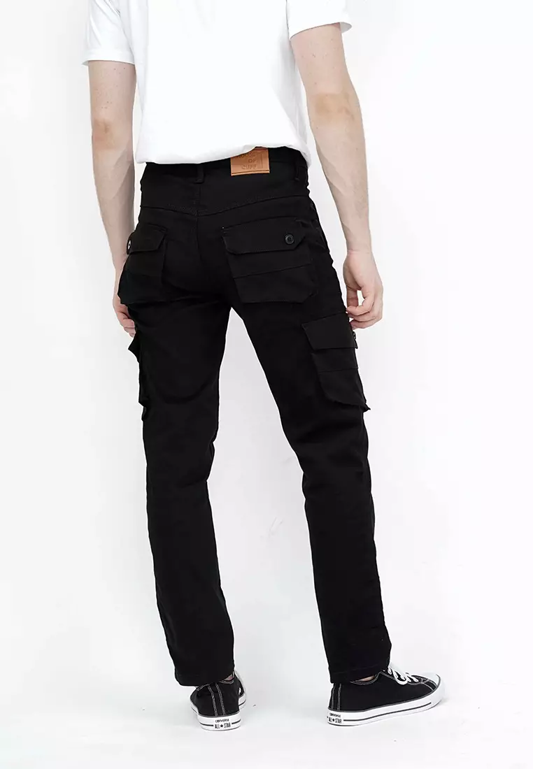Celana Panjang kargo Pria Slim Fit Cargo pants kantong stretch melar Hitam