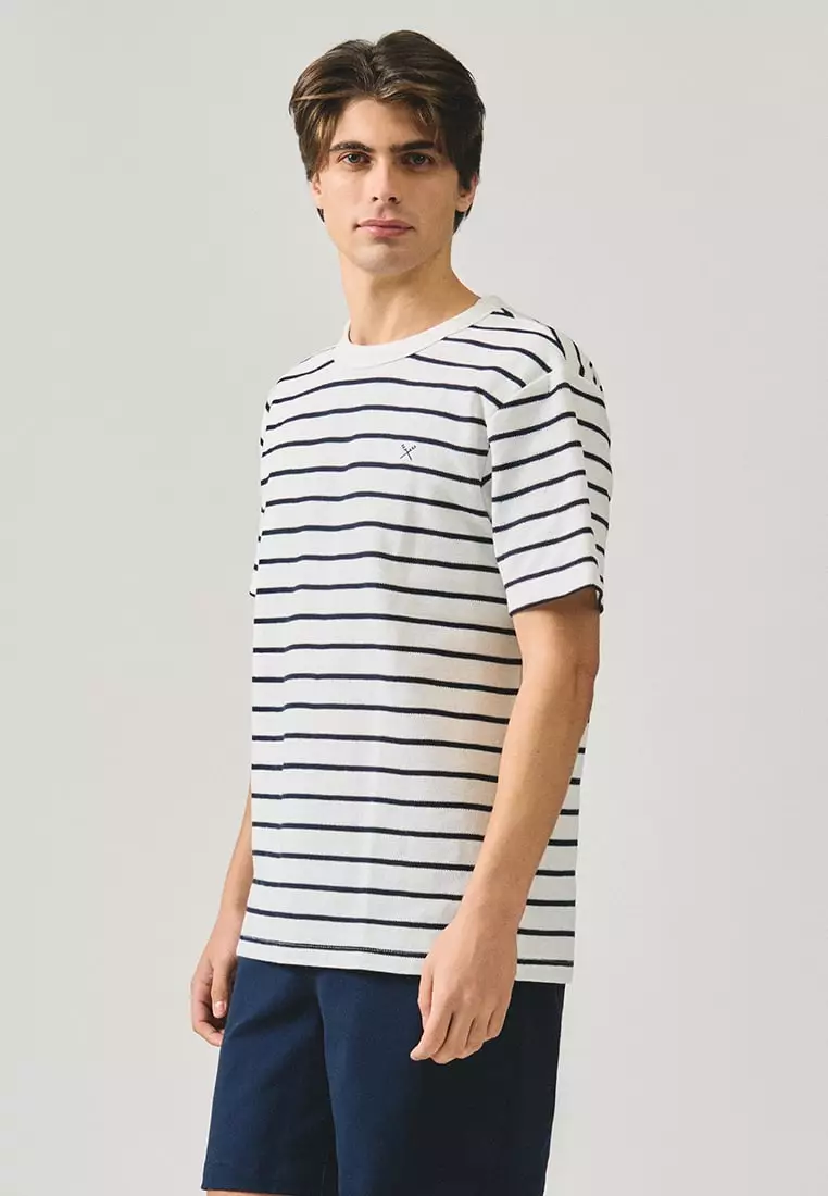Regular Fit Striped T-Shirt In Honeycomb Pique