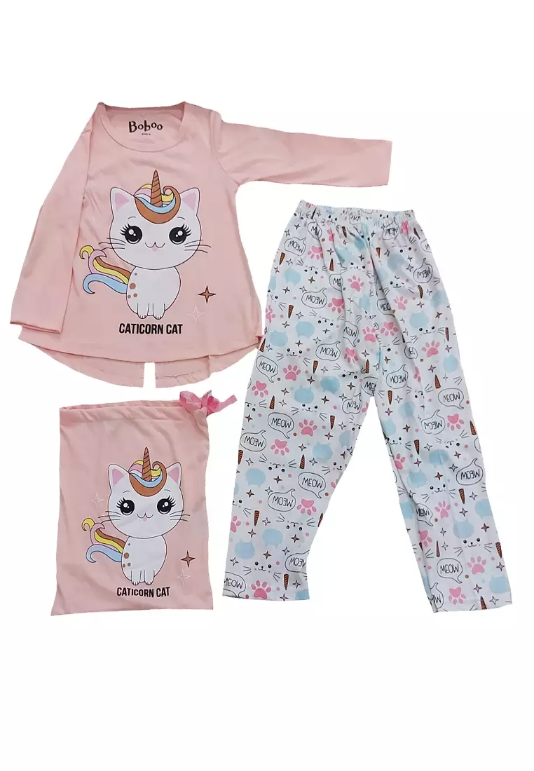 Buy Boboo Boboo Cat Kids Long Sleeves Cotton Pyjamas Set Online