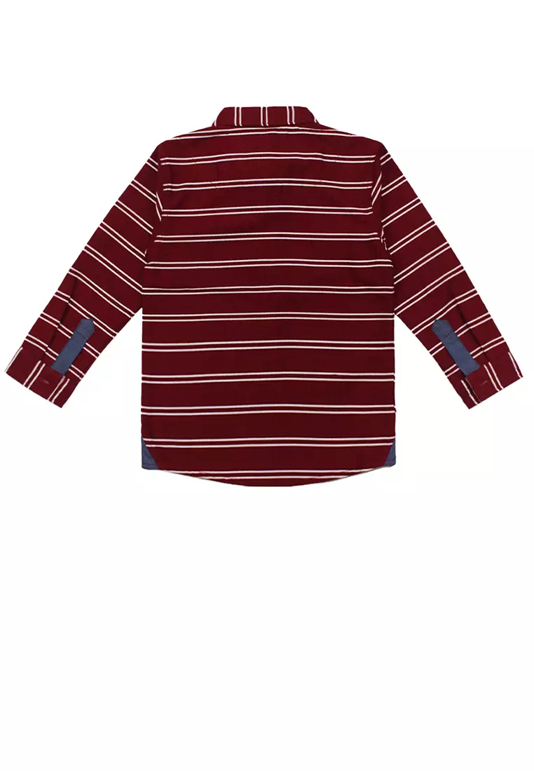 Shirt/ Kemeja Anak Laki Striped Marron White/ Donald Duck Look Style
