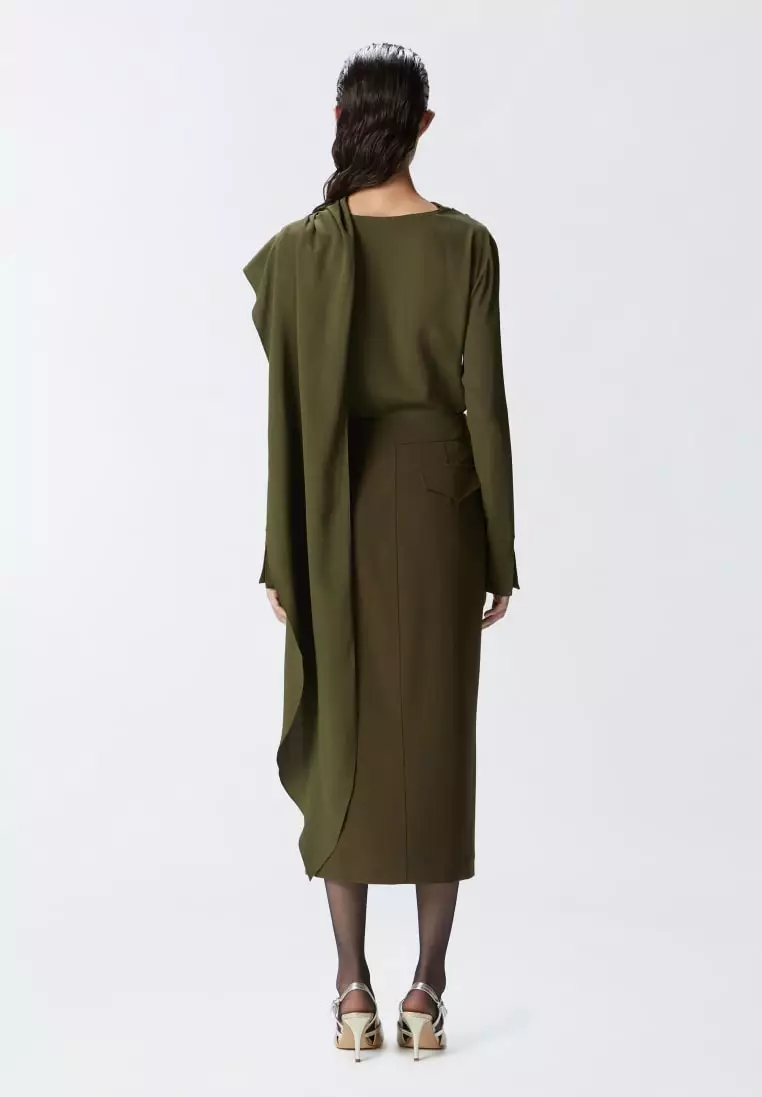 Flowing silk-blend blouse with maxi sash