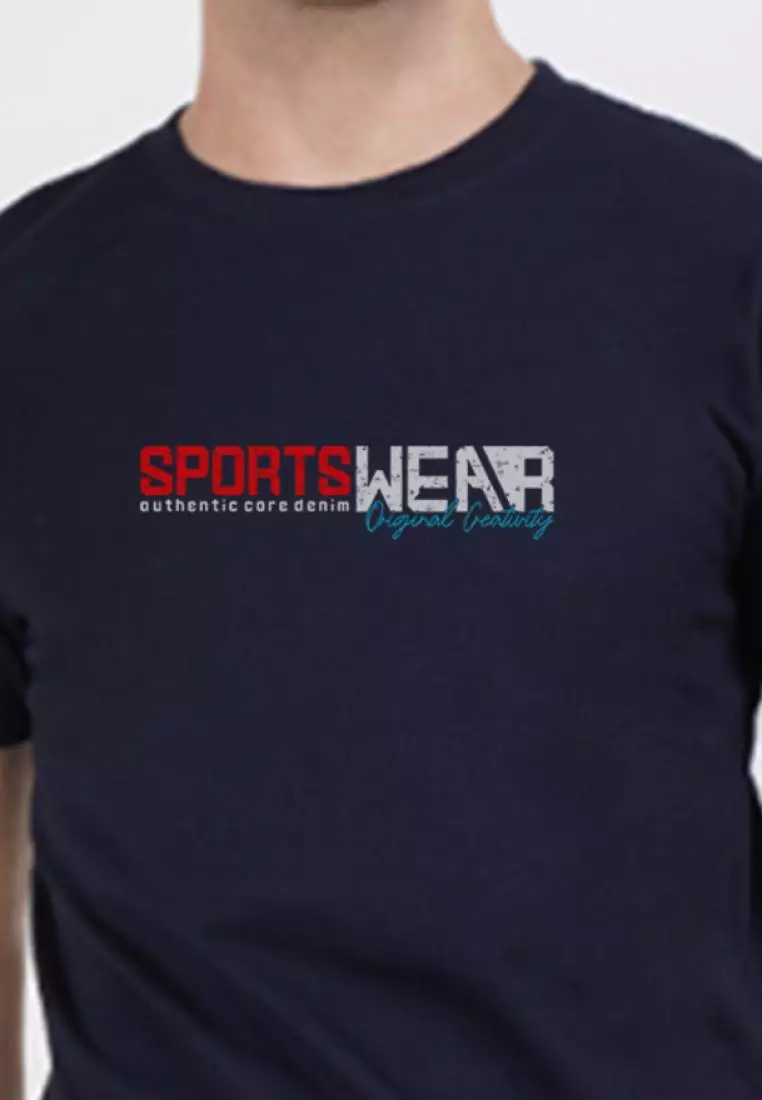 运动服图案蓝色棉混纺短袖锻炼/训练 T 恤