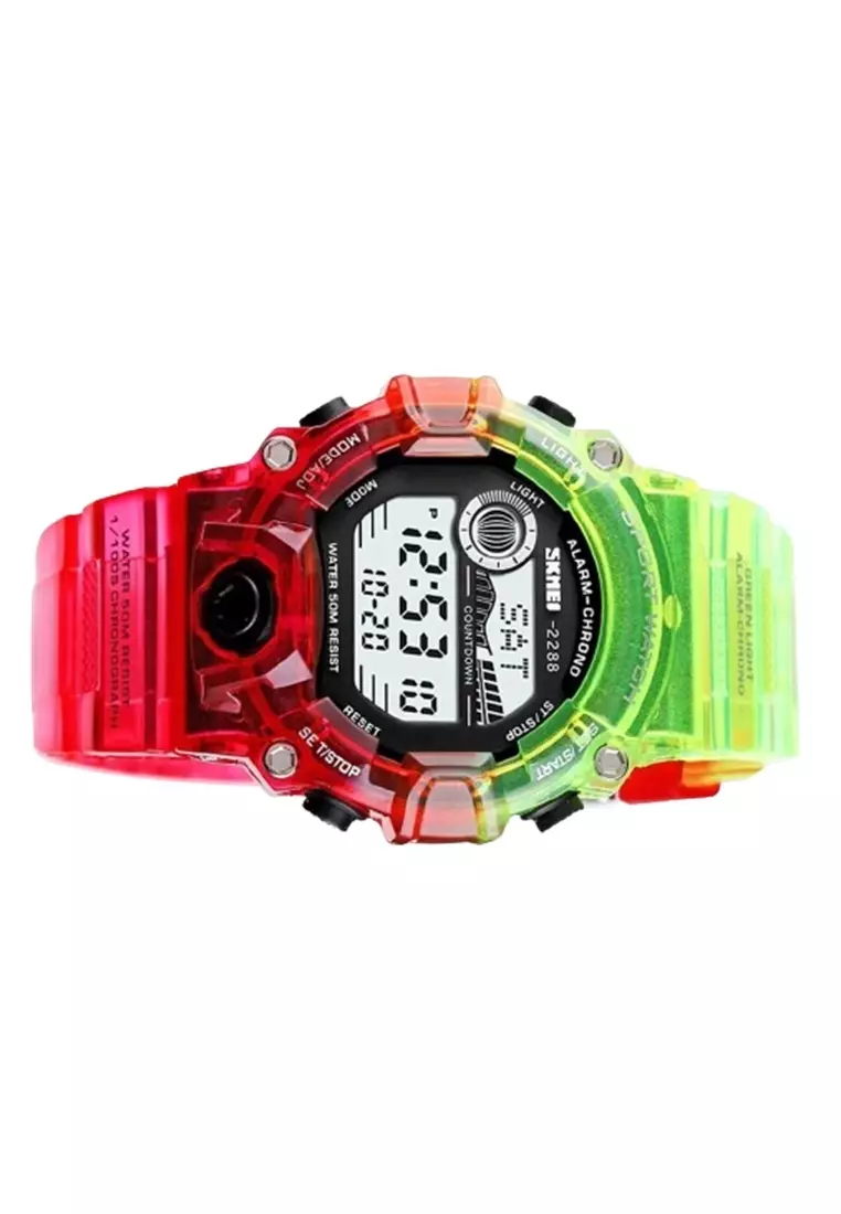 Jam Tangan Digital Pria SKMEI Rubber Water Resist ORIGINAL - Hijau Merah