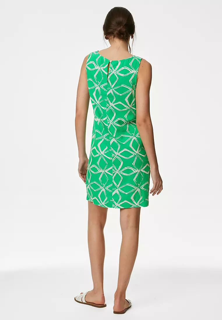 Linen Rich Printed Round Neck Shift Dress