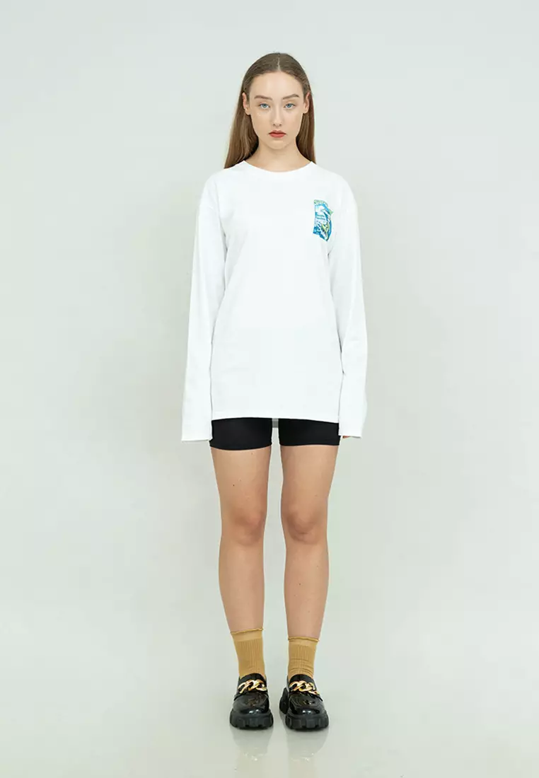 Kaos cotton combed lengan panjang wanita putih houseofcuff surf rabbit