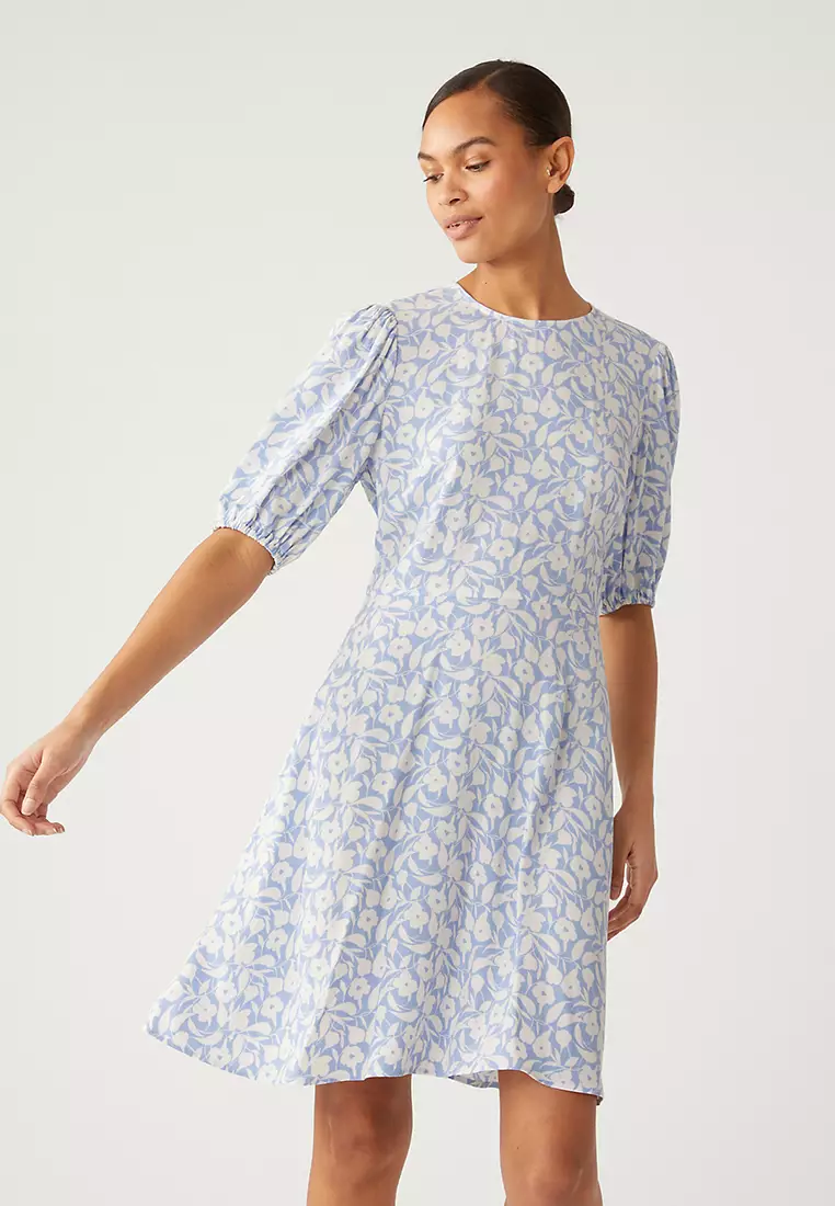 Printed Round Neck Mini Tea Dress