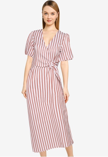 Nichii brown Belted Side Striped Dress 9D0E6AAB364DCCGS_1