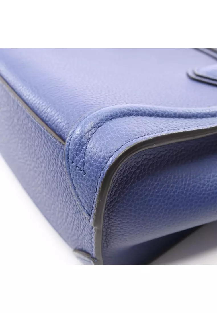 Pre-Loved Celine luggage nano shopper Handbag leather blue 2WAY