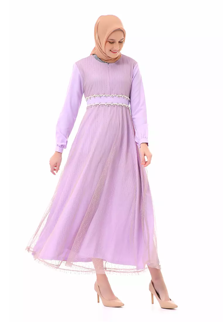 Oriza Long Dress Wanita High Quality Premium - Lilac