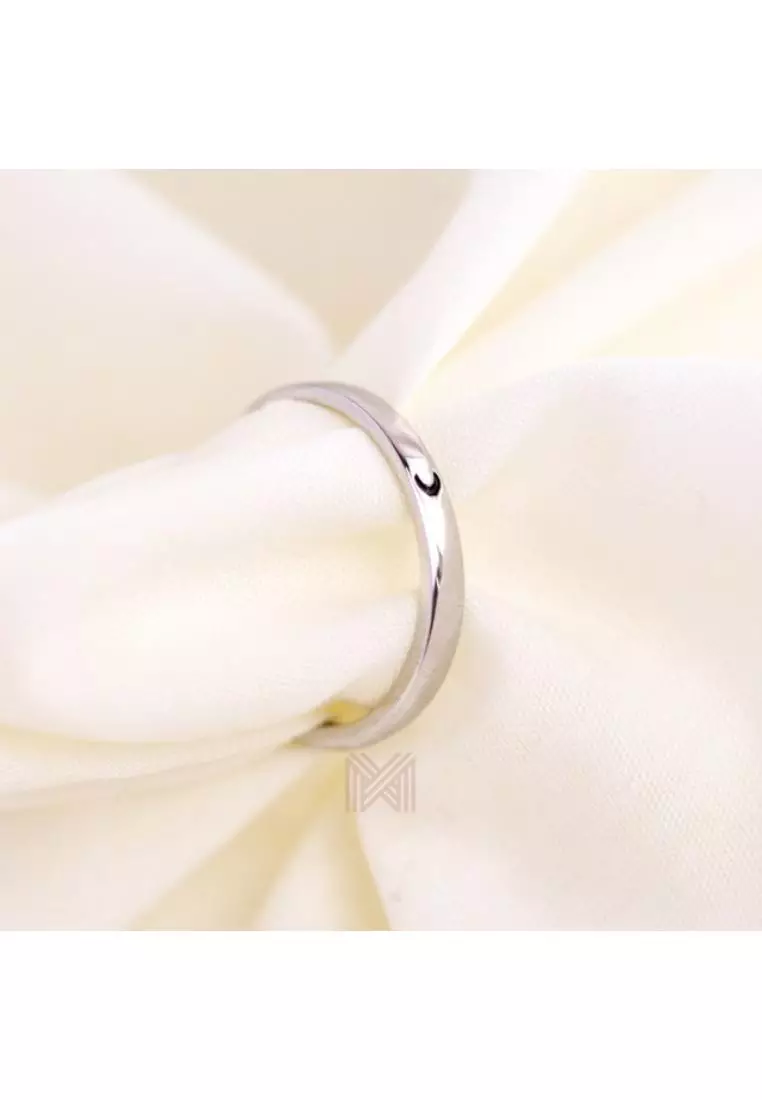 Minimal Moon Band White Gold Ring with 925 Sterling Silver