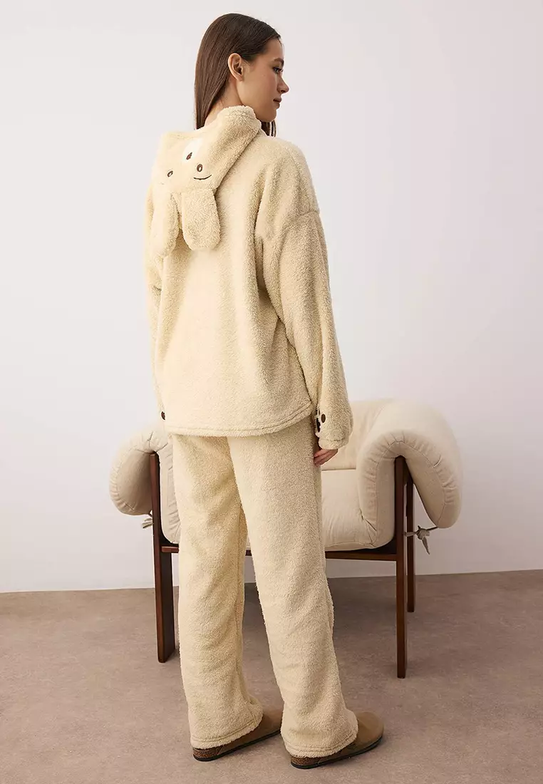 Hooded and Embroidered Wellsoft Winter Knitted Pajama Set