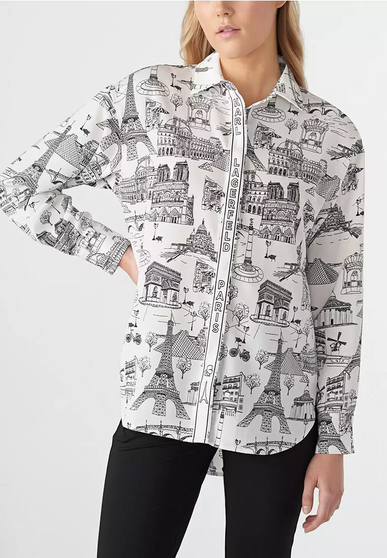 Karl Lagerfeld Silky Crepe Paris Conversational Shirt