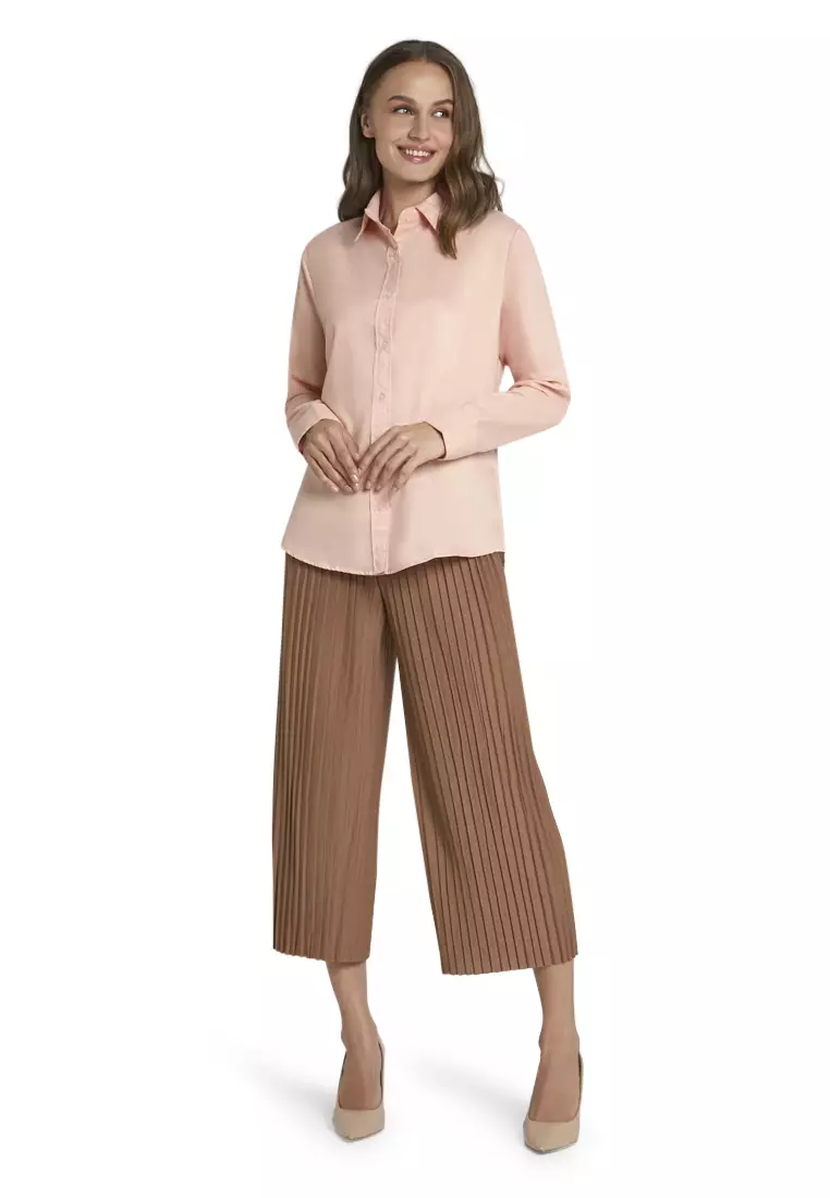 Zwetta Kemeja Lengan Panjang Plain Shirt Basic Atasan Wanita Regular Fit - Peach