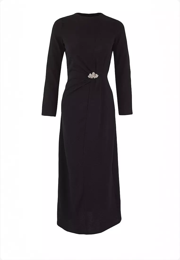 Brooch Detailed Woven Dress