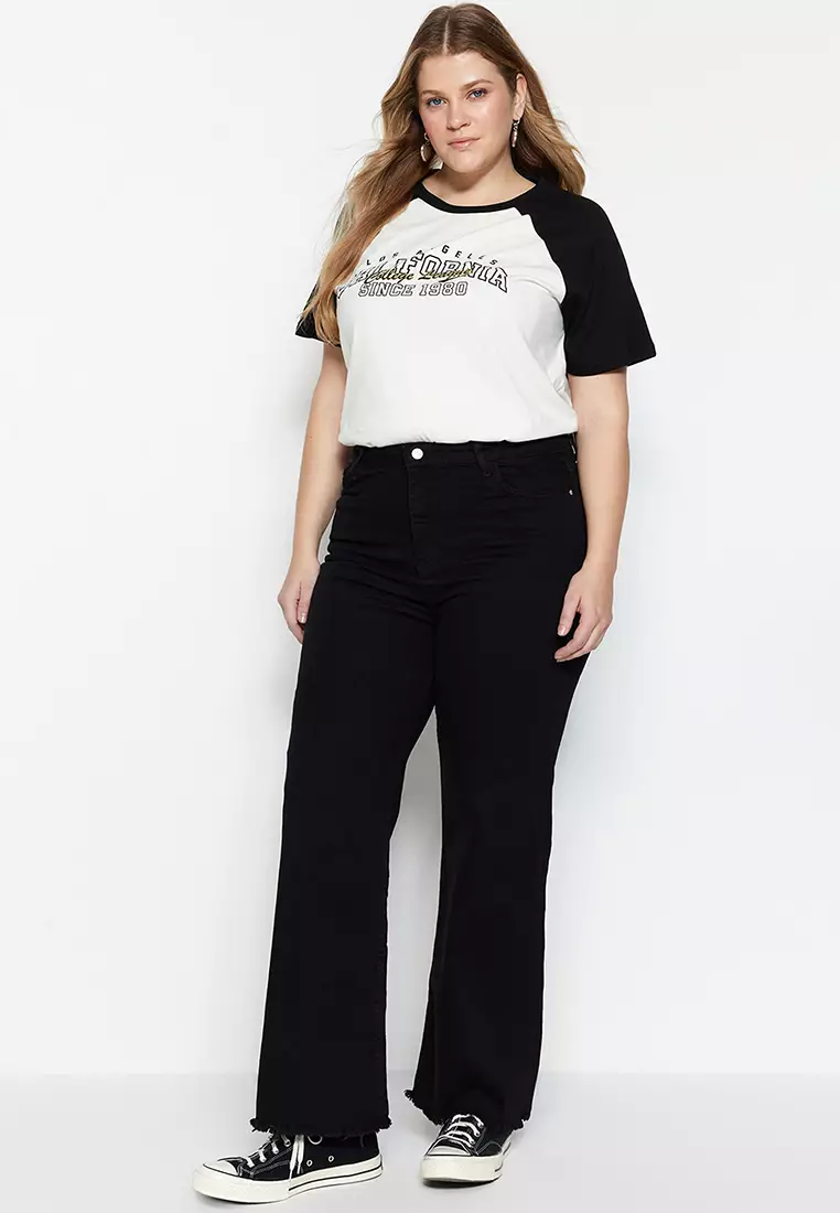 High Waist Dirty Trim Detailed Wide Leg Jeans.