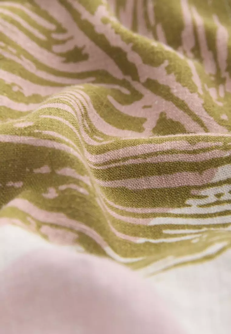 Short Sleeve Tie Waist Midi Shirt Dress with Linen