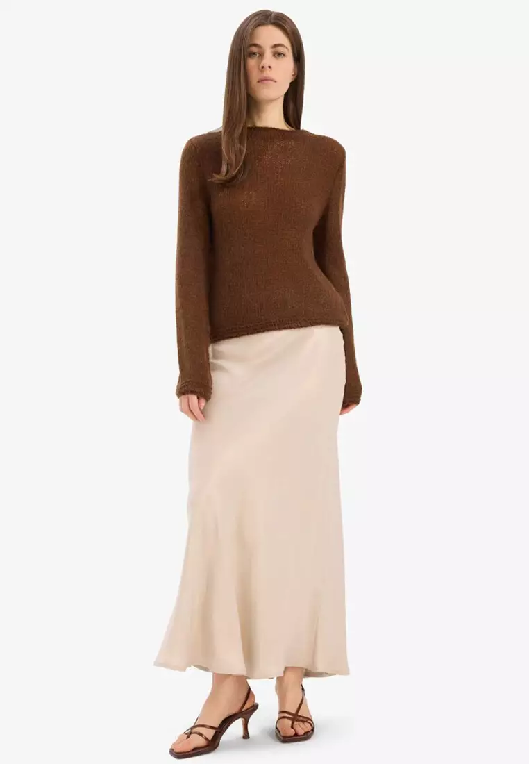 A-Line Regular Waist Satin Midi Skirt B1867Ax25Sp