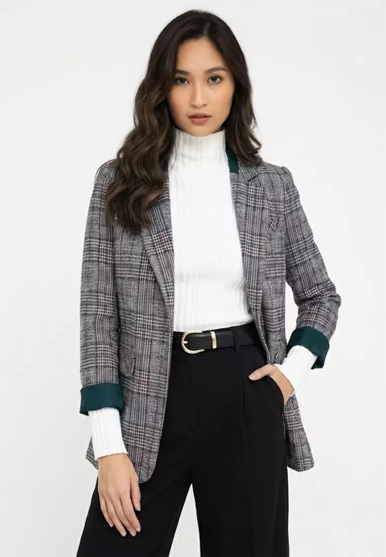 Woolen Plaid Blazer Jacket