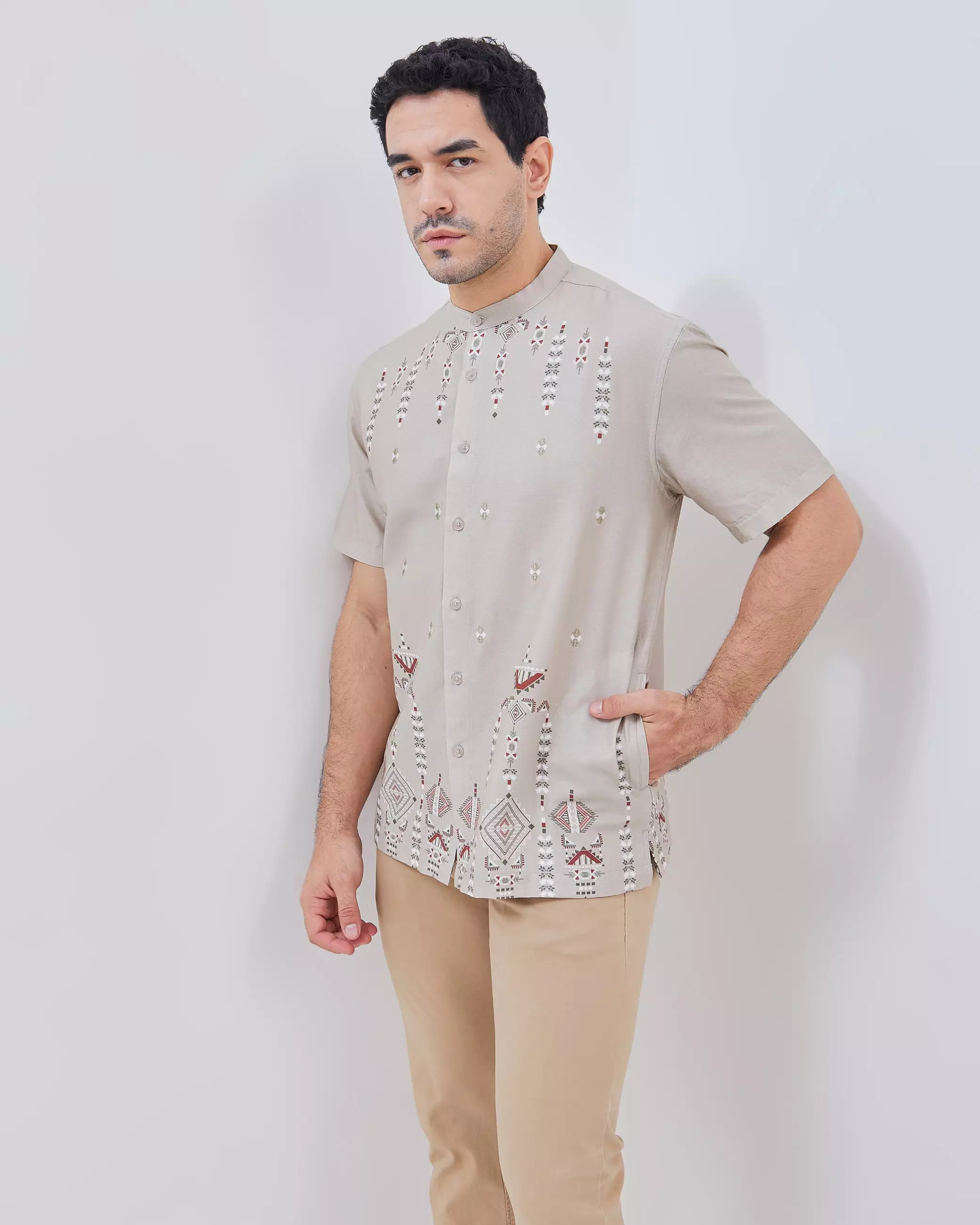 AMK Kemeja Koko Pria Lengan Pendek KK Bahrain Ss Beige