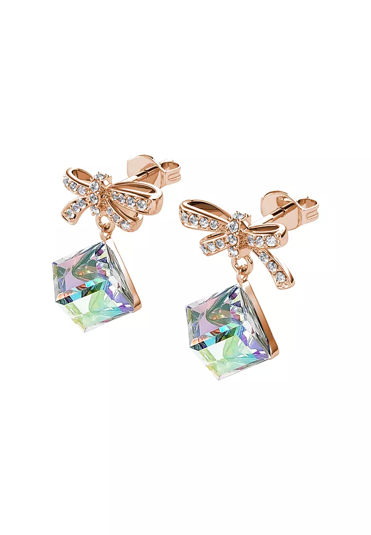Posie Cube Earring RG AB Rainbow Crystal - Anting Crystal by Her Jewellery