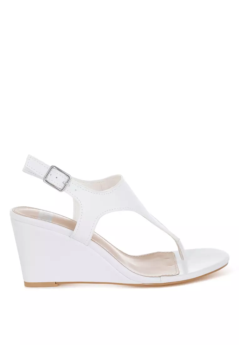 Discount on Rag & CO.  shoes - SKU: Real Leather Wedge Heel Sandals In White
