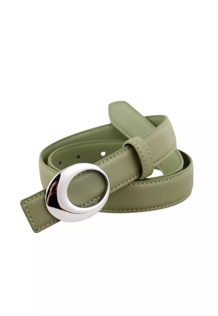 Genuine leather belt for women with vintage gold arc buckle decoration