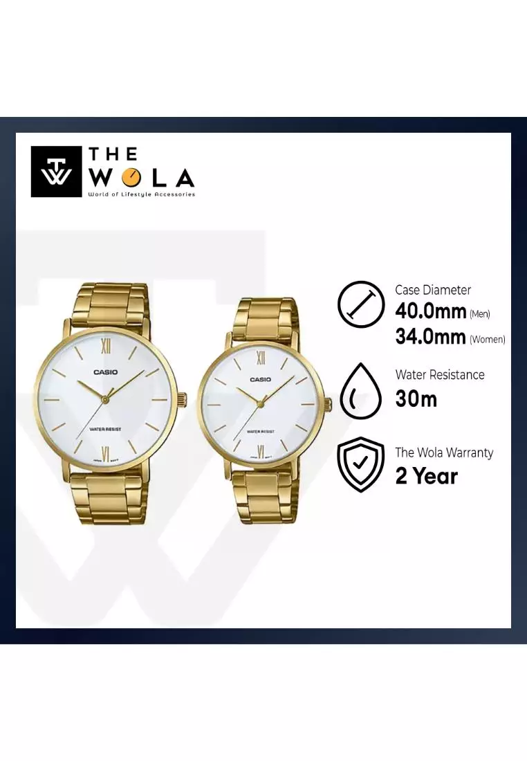 Couple Analog Watch MTP/LTP-VT01G-7B Gold Stainless Steel Strap