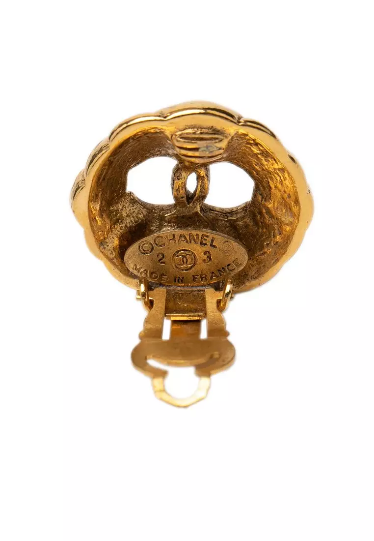 Pre-Loved Chanel Gold Plated Cc Hollow Round Clip On Earrings