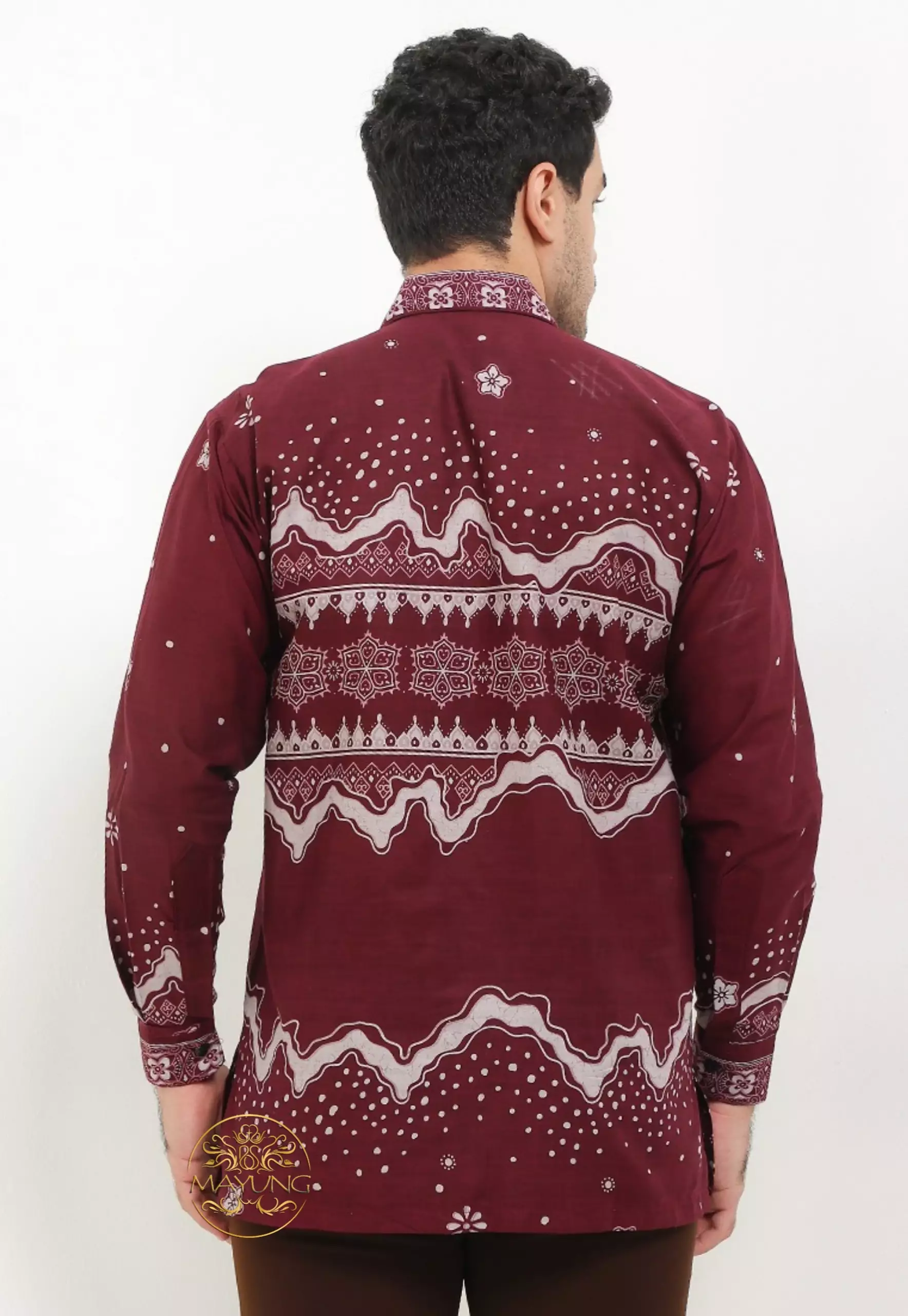 Waveraya Burgundy Kemeja Batik Pria Premium Lengan Panjang NLN