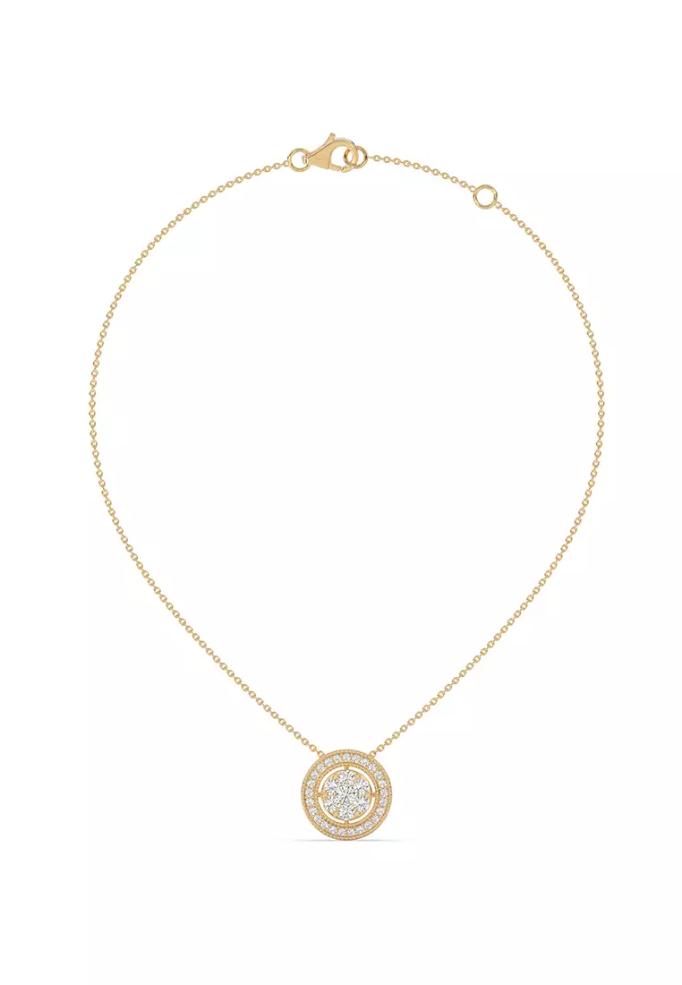 Classic Round Halo Lab Grown Diamond Pendant Necklace in 14K Yellow Gold D/E-VVS/VS (0.74ct TDW)