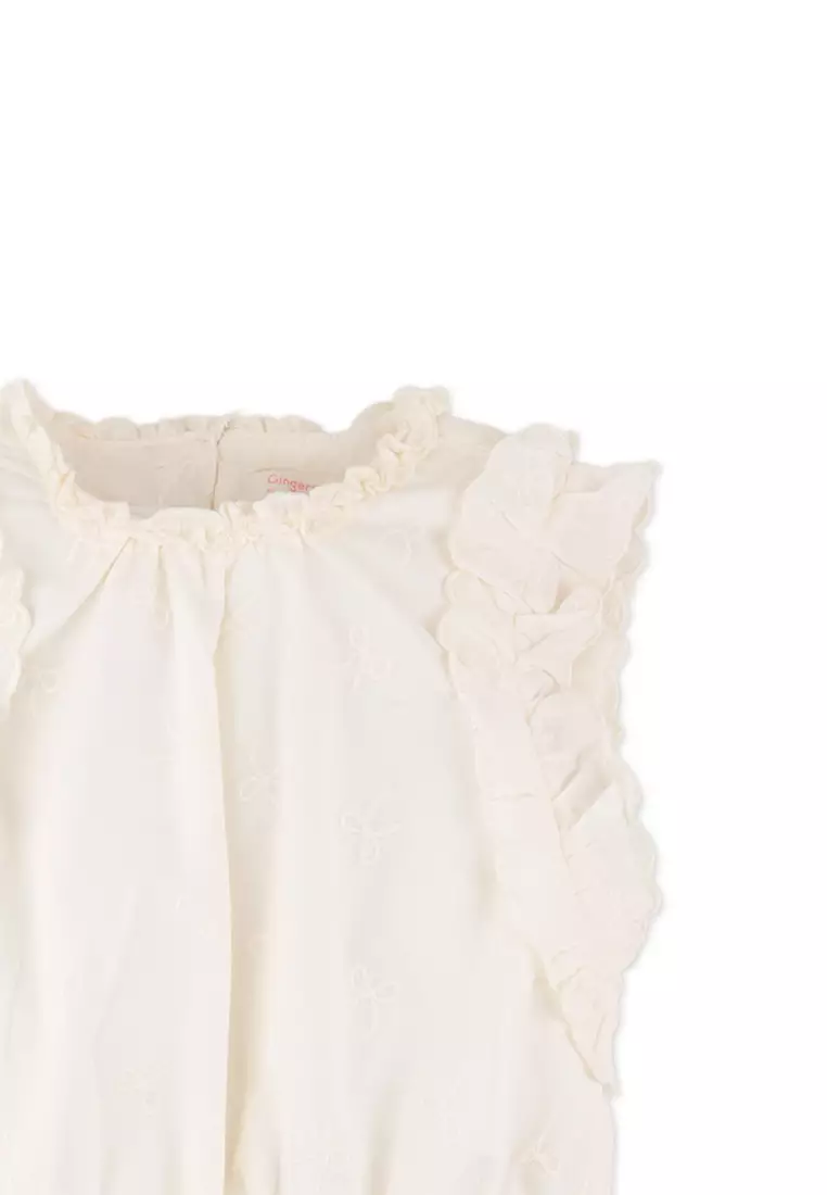 Carmela All-Over Bow Embroidered Top with Ruffles