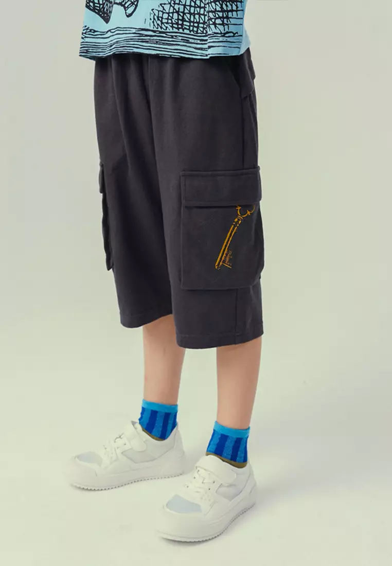 Cargo Shorts With Letter And Graphic Print