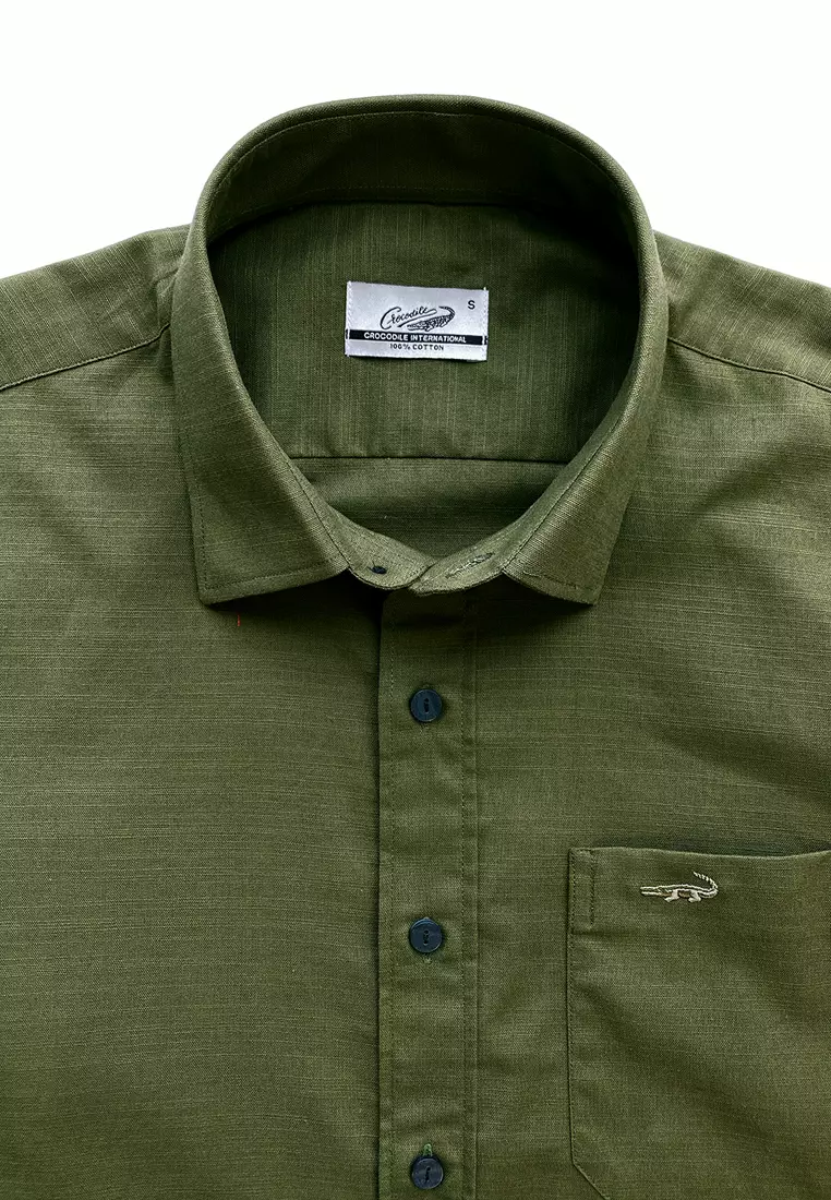Crocodile POLI Long Green 106 - Men Shirt Kemeja Lengan Panjang Original - Relax Fit
