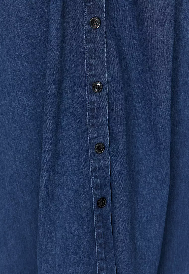 Cotton Denim Maxi Shirt Dress