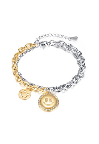 CELOVIS silver and gold CELOVIS - Celie Smiley with Cubic Zirconia Pendant Multi-layer Chain Link Bracelet in Gold & Silver AD16EAC4C04B27GS_1