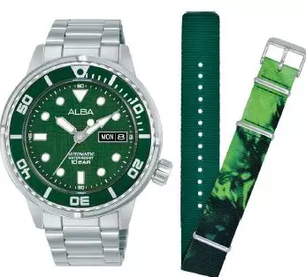 Jam Tangan Pria Alba AL4775-2 AL4775-2X1 Strap Stainless Steel Silver Color Men Green Dial Original Garansi Resmi