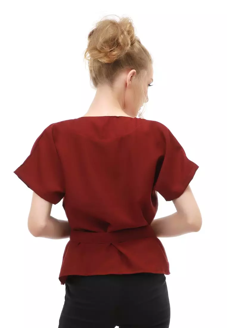 Cheva Blouse Atasan Wanita Kasual Tali Ikat Samping Kombinasi 2 Warna Material Moscrepe ORIGINAL