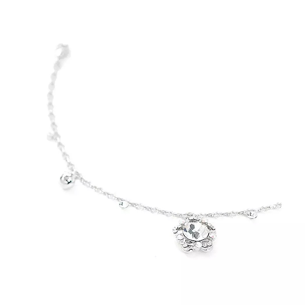 Elegant Flower Anklet with Silver Austrian Element Crystals