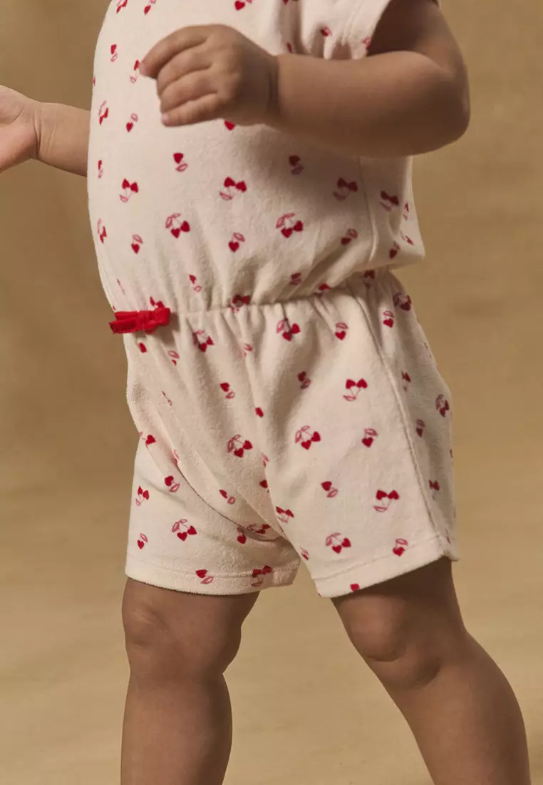 Short cherry and heart print jumpsuit